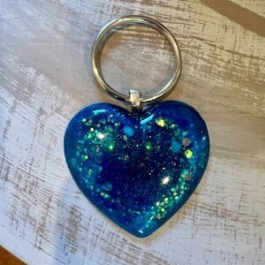 Blue Glitter Heart Keychain